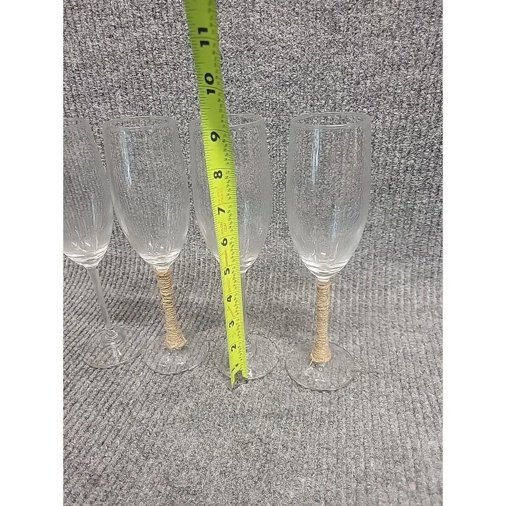 Libbey Champagne Flute Set of 4 Clear Glass 8oz‎ Twine Wrapped Rustic Wedding